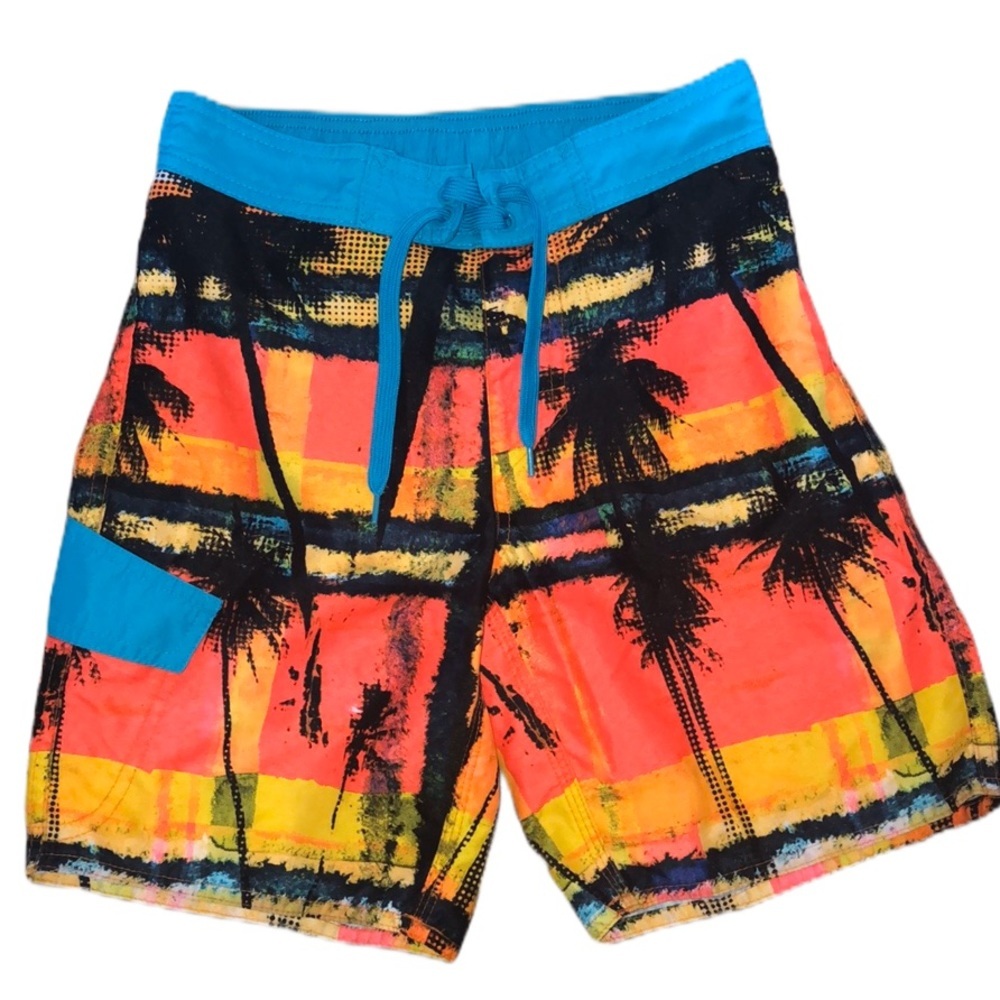 Arizona Husky Blue Orange Palm Tree Swim Trunks